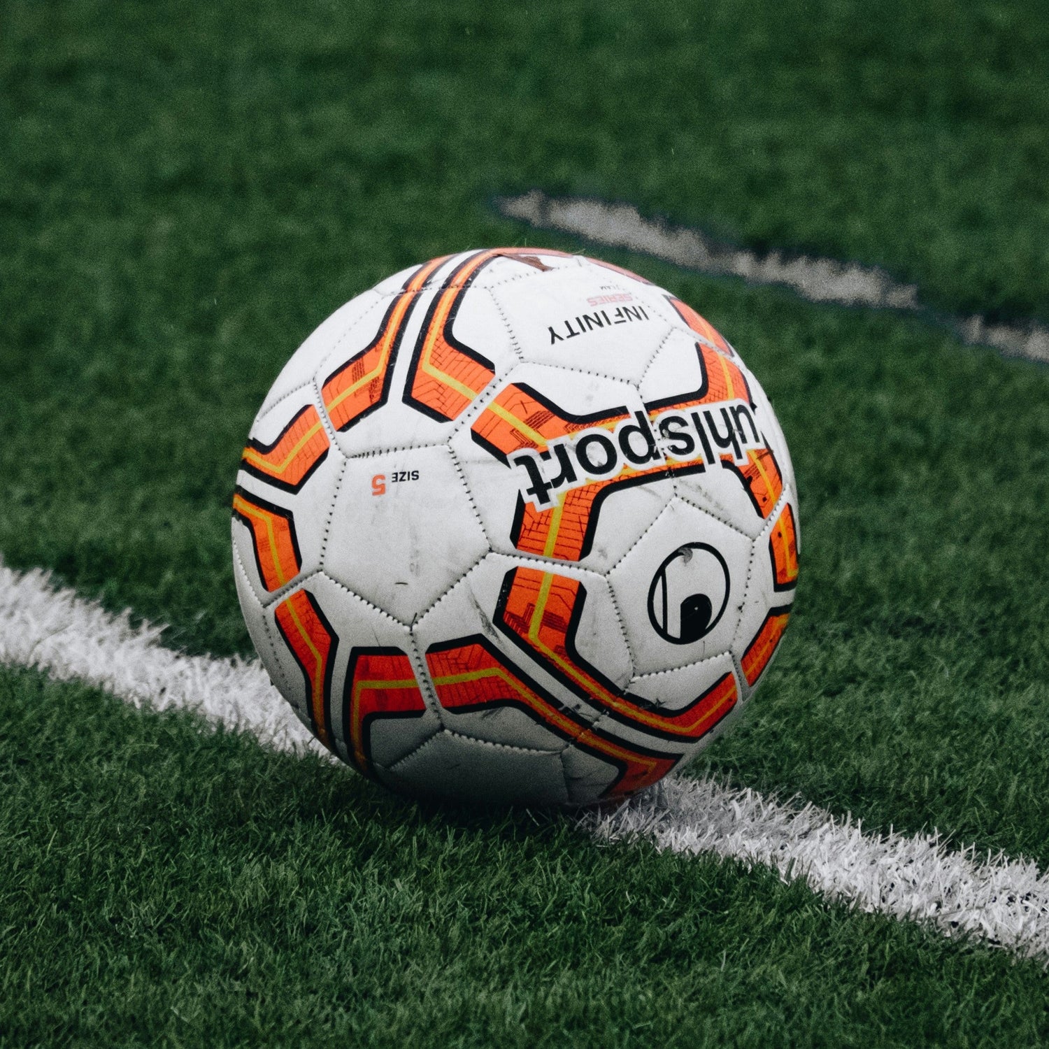 This is a picture of a soccer ball on a soccer field.