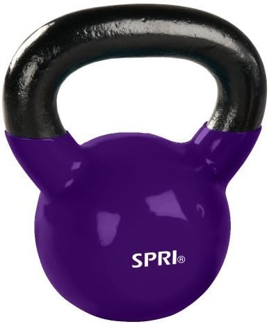 SPRI Kettlebell Weights Deluxe Cast Iron Vinyl Coated Comfort Grip Wide Handle Color Coded Kettlebell Weight Set