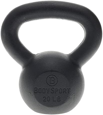 Body Sport Cast Iron Kettlebell Weight, Strength Training Equipment for Home Gym, Black