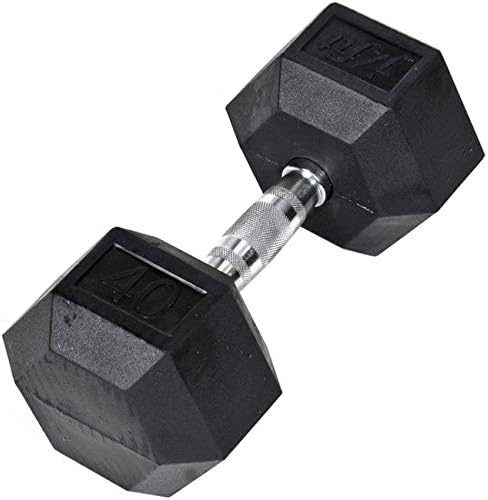 JFIT Rubber Hex Dumbbell - 15 Size, Single and Pair Options, 4-50lbs - Shaped Heads Prevent Rolling and Injury - Ergonomic Hand Weights for Exercise, Therapy, Muscle, Strength and Weight Training