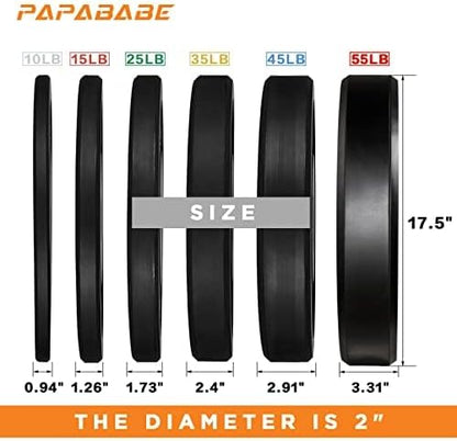 Papababe Bumper Plates, 2 Inch Olympic Weight Plates with Steel Hub Rubber Weights Plates for Weightlifting and Strength Training, Single, Pair & Set