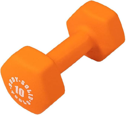 Body-Solid Tools (BSTND10PR) Neoprene Dumbbell for Weight and Aerobic Training, Pilates & Physical Therapy, Hand Weights Set for Women, Free Weights Hex End Dumbbells, Orange, 10lbs. Pair