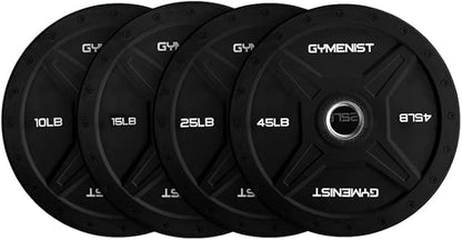 GYMENIST Bumper Plates is Made for 2 Inch Olympic Bars, Available from 10 LB up to 55 LB Black Or Multi Color Premium Commercial Gym