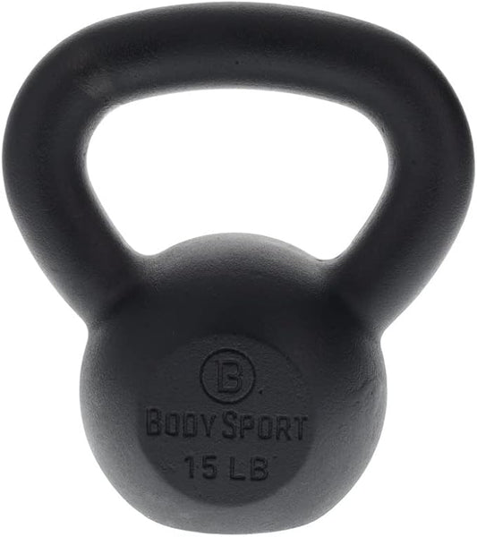 Body Sport Cast Iron Kettlebell Weight, Strength Training Equipment for Home Gym, Black