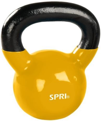 SPRI Kettlebell Weights Deluxe Cast Iron Vinyl Coated Comfort Grip Wide Handle Color Coded Kettlebell Weight Set