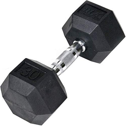 JFIT Rubber Hex Dumbbell - 15 Size, Single and Pair Options, 4-50lbs - Shaped Heads Prevent Rolling and Injury - Ergonomic Hand Weights for Exercise, Therapy, Muscle, Strength and Weight Training