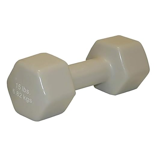 CanDo Vinyl-Coated Cast Iron Dumbbells, 15 lb., Individual