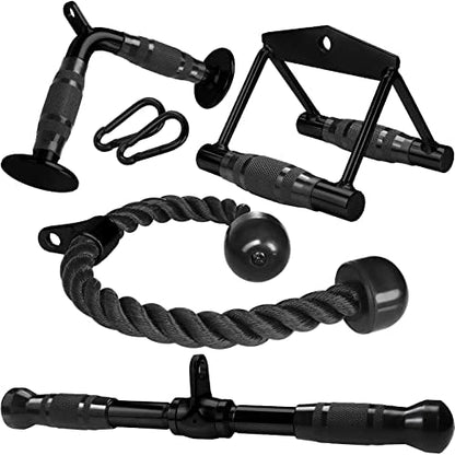 A2ZCARE Cable Machine Accessories for Weight Lifting, LAT Pull Down Attachment V Handle, V-Shaped Bar, Tricep Rope, Rotating Straight Bar