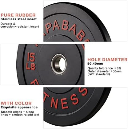 Papababe Bumper Plates, 2 Inch Olympic Weight Plates with Steel Hub Rubber Weights Plates for Weightlifting and Strength Training, Single, Pair & Set