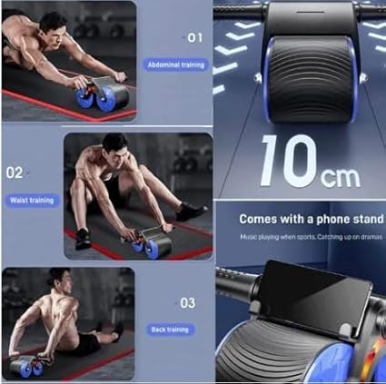 SPROS-Kit Abs Roller Wheels Automatic Rebound, Home Gym Workout Equipment with Knee Pad, Push up Bars, Elastic Bands, Jump Rope and Hand Grip, Abs Roller User Manual- Accessories for Men and Women