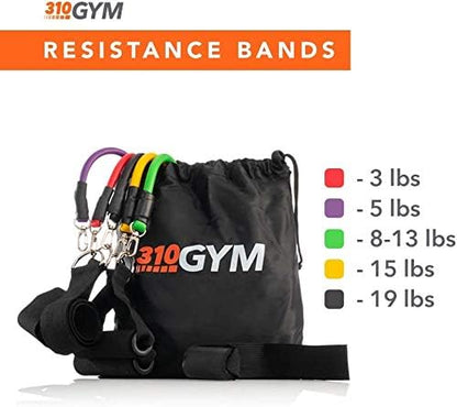 Resistance Band Set by 310 Nutrition - Fitness Resistant Bands with Handle and Carrying Bag - Great Exercise to Work Out Legs, Arms, Chest, and Shoulders