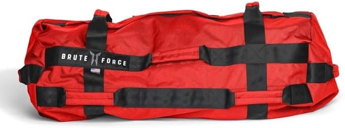 Brute Force Athlete Sandbag, Adjustable, Weighted Heavy Bag, Workout Equipment for Home Gym, Strength Training and Weight Lifting, Sandbags for Working Out, Made in USA, Red, 25-75 lbs