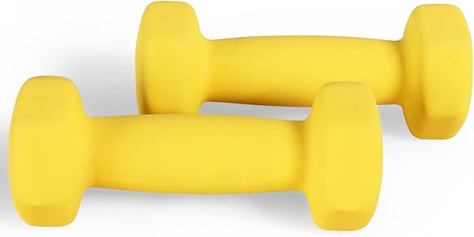 Signature Fitness Neoprene Dumbbell Hand Weights, Anti-Slip, Anti-roll, Hex Shape Colorful, Pair or Set with Stand