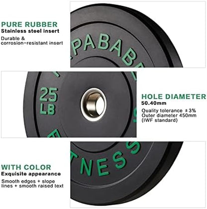 Papababe Bumper Plates, 2 Inch Olympic Weight Plates with Steel Hub Rubber Weights Plates for Weightlifting and Strength Training, Single, Pair & Set