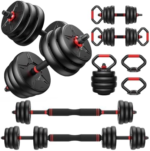 Adjustable dumbbell set, 20/35/55/70lbs Free Weights set with upgraded nut, 4 in 1 Weight Set Used as Kettlebells, Barbell, Push up Stand, Fitness Exercise for Home Gym Suitable Men/Women