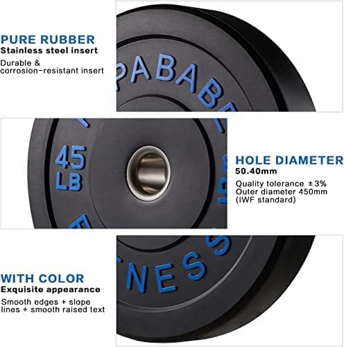 Papababe Bumper Plates, 2 Inch Olympic Weight Plates with Steel Hub Rubber Weights Plates for Weightlifting and Strength Training, Single, Pair & Set