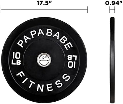 Papababe Bumper Plates, 2 Inch Olympic Weight Plates with Steel Hub Rubber Weights Plates for Weightlifting and Strength Training, Single, Pair & Set