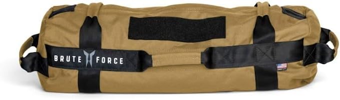 Brute Force Athlete Sandbag, Adjustable, Weighted Heavy Bag, Workout Equipment for Home Gym, Strength Training and Weight Lifting, Sandbags for Working Out, Made in USA, Desert Coyote, 25-75 lbs