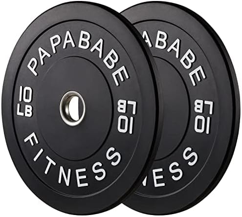 Papababe Bumper Plates, 2 Inch Olympic Weight Plates with Steel Hub Rubber Weights Plates for Weightlifting and Strength Training, Single, Pair & Set