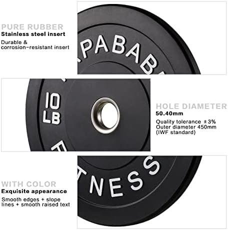 Papababe Bumper Plates, 2 Inch Olympic Weight Plates with Steel Hub Rubber Weights Plates for Weightlifting and Strength Training, Single, Pair & Set