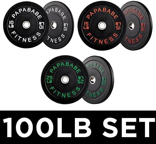 Papababe Bumper Plates, 2 Inch Olympic Weight Plates with Steel Hub Rubber Weights Plates for Weightlifting and Strength Training, Single, Pair & Set