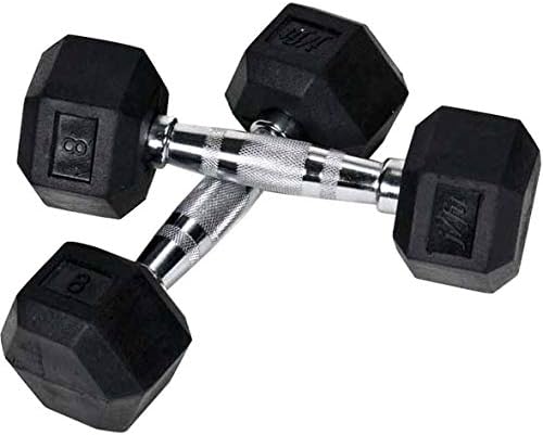 JFIT Rubber Hex Dumbbell - 15 Size, Single and Pair Options, 4-50lbs - Shaped Heads Prevent Rolling and Injury - Ergonomic Hand Weights for Exercise, Therapy, Muscle, Strength and Weight Training