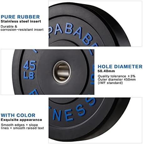 Papababe Bumper Plates, 2 Inch Olympic Weight Plates with Steel Hub Rubber Weights Plates for Weightlifting and Strength Training, Single, Pair & Set