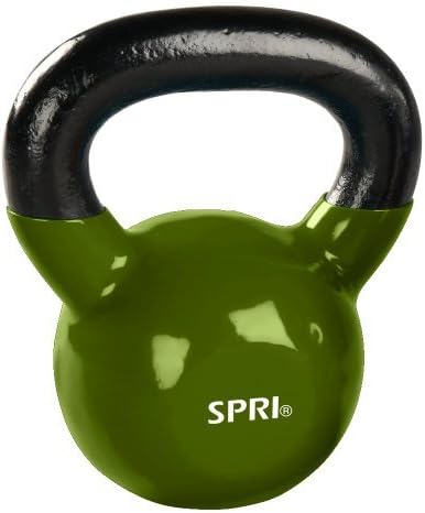 SPRI Kettlebell Weights Deluxe Cast Iron Vinyl Coated Comfort Grip Wide Handle Color Coded Kettlebell Weight Set