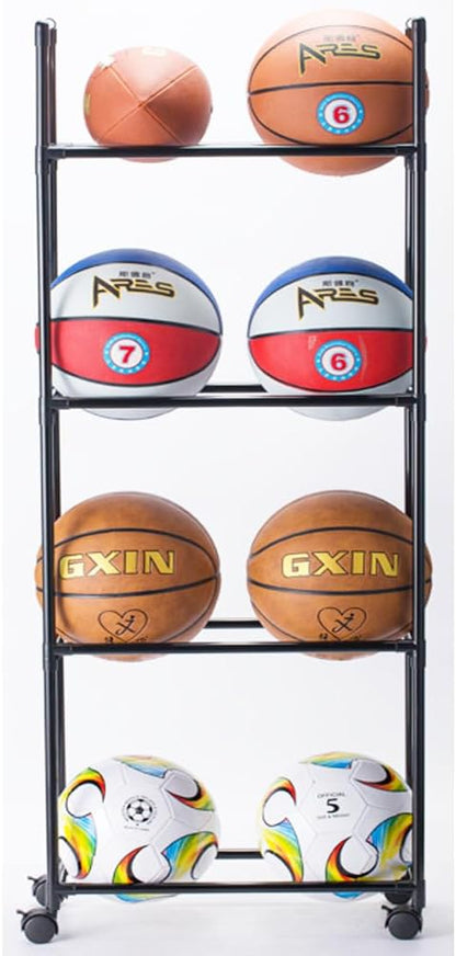 FDSDEFEN Basketball Rack, Garage Ball Storage Stand Ball Rack Rolling Balls Organizer with Wheels Sports Outdoor Volleyball Soccer Football Garage Organizer Basketball Accessories