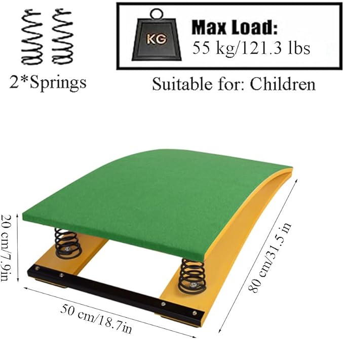 Children's Gymnastics Springboard Pedal, Built-in Thickened Spring, Wooden Board, Takeoff and Somersault Power Board Elastic Board (Size:Two Springs50*80 * 20cm,Color:Green)