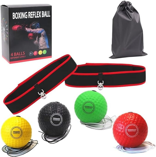 Boxing Equipment,Boxing Reflex Ball Set - Improves Hitting Speed, Combat Response, Attention, and Hand Eye Coordination(Black+Yellow+red+Green 4Ball)