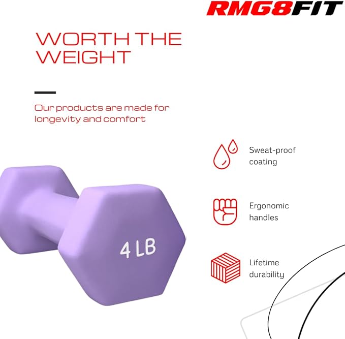 Neoprene Coated Dumbbell Hand Weight Pairs – Versatile 2LB, 4LB, 4LB, 6LB, 6LB, 8LB 8LB Pounds