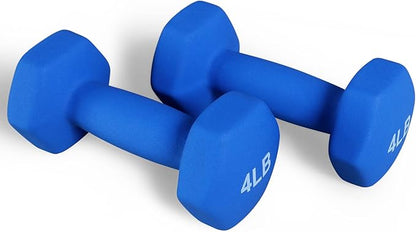 Signature Fitness Neoprene Dumbbell Hand Weights, Anti-Slip, Anti-roll, Hex Shape Colorful, Pair or Set with Stand