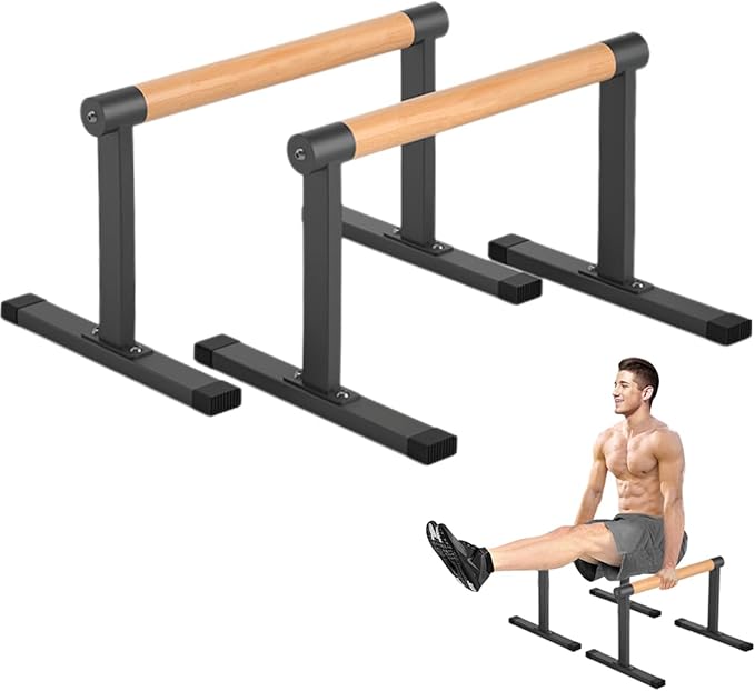 Wooden Parallel Bar and Dip Bar with Thick Beech Handles, Push-up Bar, Rock-Free Fitness Equipment for Handstand, L-Sit, Gymnastics, Strength Training Home Gym,500lbs