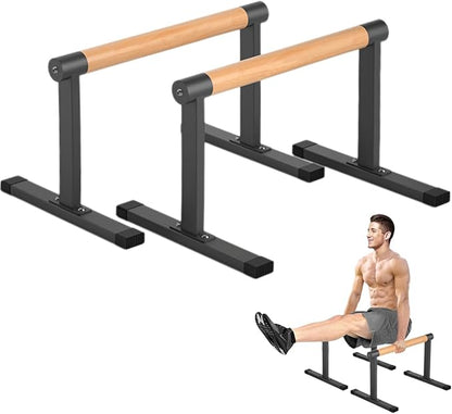 Wooden Parallel Bar and Dip Bar with Thick Beech Handles, Push-up Bar, Rock-Free Fitness Equipment for Handstand, L-Sit, Gymnastics, Strength Training Home Gym,500lbs