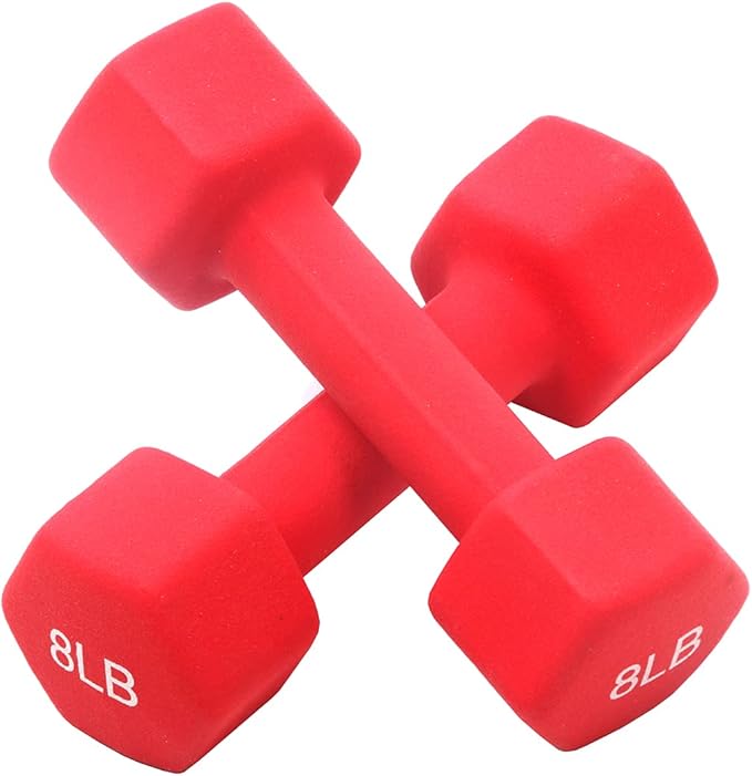 LANGXUN Colored Neoprene Coated Dumbbell Set with Rack 32Lb Set, 3 Lb 5 Lb 8 Lb