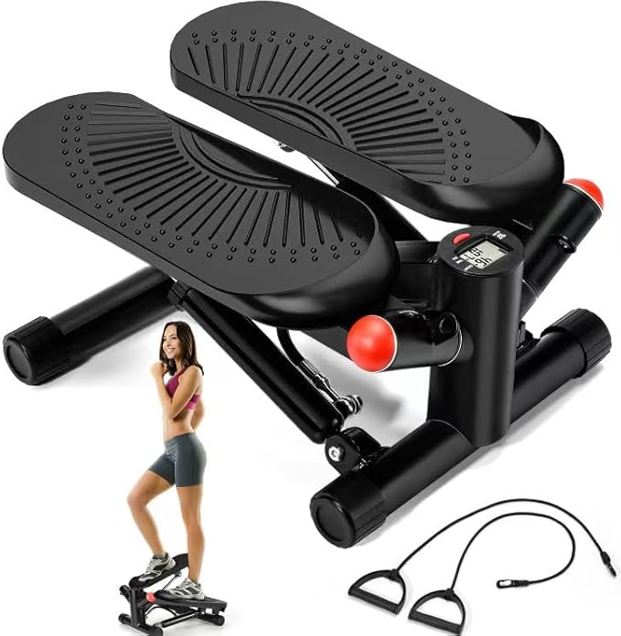 Steppers for Exercise at Home,Adjustable Resistance Mini Stepper with Resistance Bands,Stair Stepper with 350lbs Loading Capacity,Twist Stepper Portable Exercise Equipment for Full Body Workout