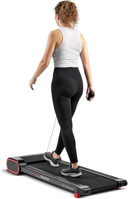 Sunny Health & Fitness Slim Under Desk Walking Compact Treadpad Treadmill with Remote Control, LCD Display, Optional SunnyFit App Enhanced Bluetooth Connectivity