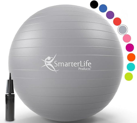 SmarterLife Workout Exercise Ball for Fitness, Yoga, Balance, Stability, or Birthing, Great as Yoga Ball Chair for Office or Exercise Gym Equipment for Home, Premium Non-Slip Design