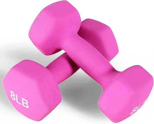 Signature Fitness Neoprene Dumbbell Hand Weights, Anti-Slip, Anti-roll, Hex Shape Colorful, Pair or Set with Stand