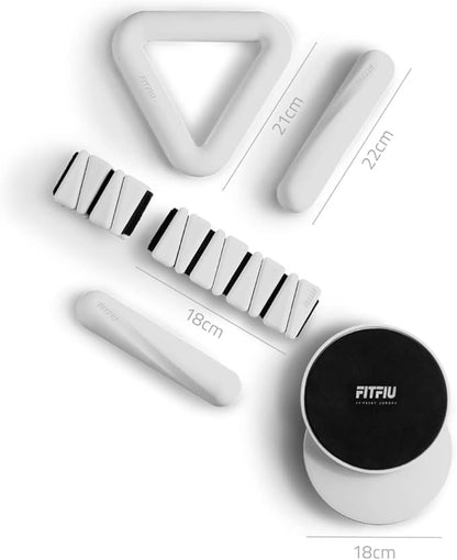 Fitness Pack of 4 Pilates Accessories: 1 Weights 2 Wristbands 2 Dumbbells 2 Dumbbells 2 Sliding Discs 1 Steel Elastic Band in White Silicone