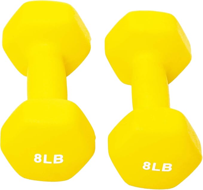 Signature Fitness Neoprene Dumbbell Hand Weights, Anti-Slip, Anti-roll, Hex Shape Colorful, Pair or Set with Stand