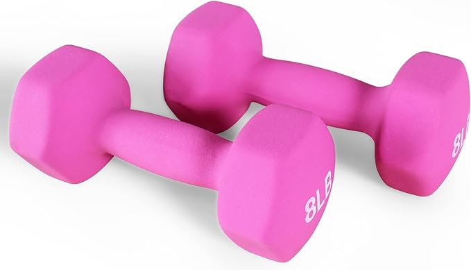 Signature Fitness Neoprene Dumbbell Hand Weights, Anti-Slip, Anti-roll, Hex Shape Colorful, Pair or Set with Stand