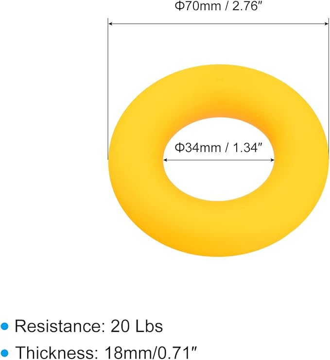 uxcell Hand Grip Strengthener, 2.76" 20 Lbs Silicone Rings Fingers Forearms Exercise Grip Trainer for Rock Climbing Athletes Workout, Yellow
