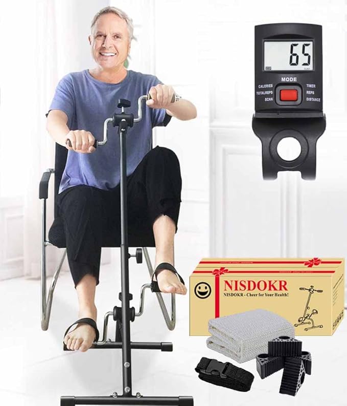 Pedal Exerciser Bike Hand Arm Leg and Knee Peddler Adjustable Fitness Equipment for Seniors, Elderly Home Pedal Exercise Bike for Total Body, with Gift Box & Monitor