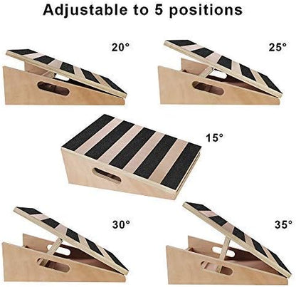 Professional Wooden Slant Board Calf Stretcher, Adjustable Incline Ankle Stretching Board, Extra Side Handle Design for Portability, 5 Positions Workout Board