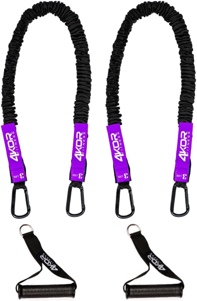 Resistance Cords - Shoulder and Core Resistance Bands - Perfect for Dynamic Warmups and Rehab - Deluxe Pair of 2 Black Cords and 2 Universal Handles - 4KOR Fitness