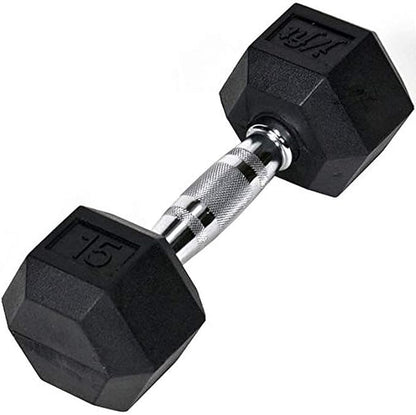 JFIT Rubber Hex Dumbbells - 8 Size Options - Hex Shaped Heads Prevent Rolling and Injury - Ergonomic Hand Weights for Exercise, Muscle, Strength and Weight Training