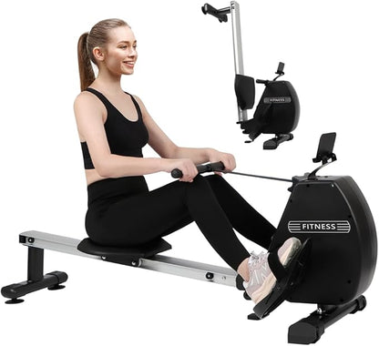 Panana Magnetic Rower Machine Compact Foldable Rowing Machine for Home Use with Quiet Resistance 8 Levels, 300lb Weight Capacity, Phone Holder and Comfortable Seat Cushion