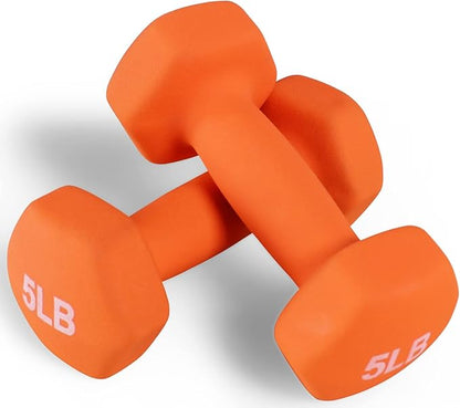 Signature Fitness Neoprene Dumbbell Hand Weights, Anti-Slip, Anti-roll, Hex Shape Colorful, Pair or Set with Stand